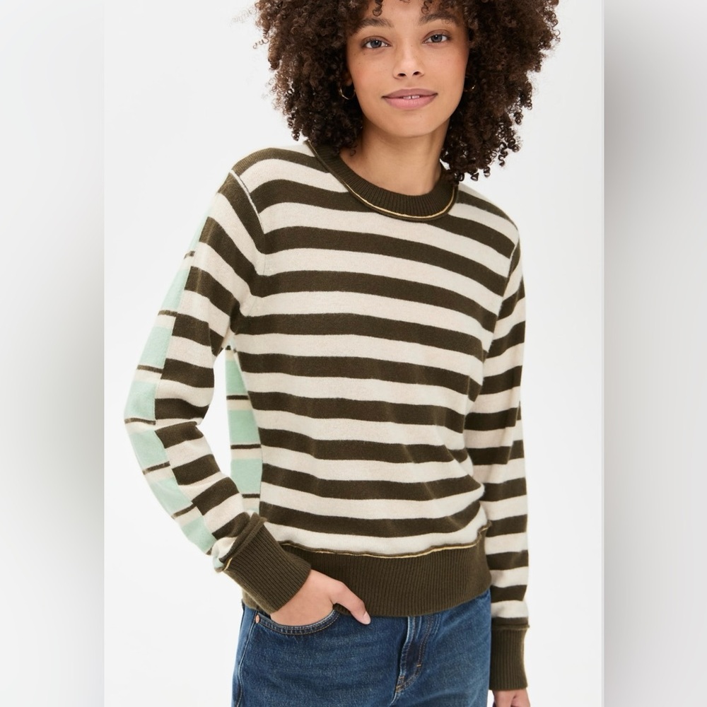 NWT White & Warren Cashmere Mixed Stripe Crew Sweater | M